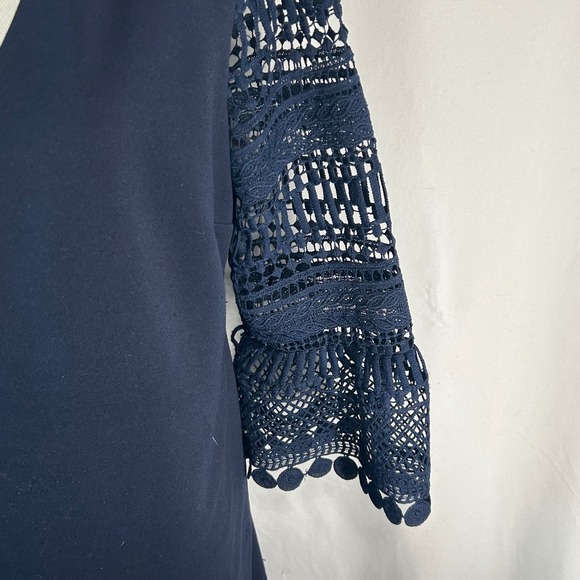 Donna Ricco New York Navy Blue Lace Sleeve V Neck Dress Size 16‎ - Picture 3 of 8